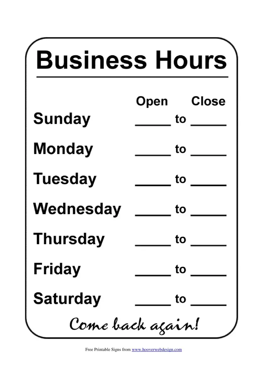 business hours template ≡ fill out printable pdf forms